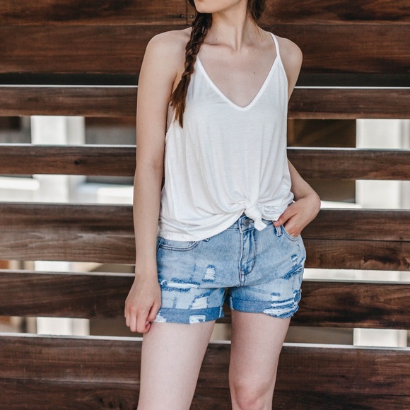 Y Back Solid Tank Top - White - Picture 3 of 4